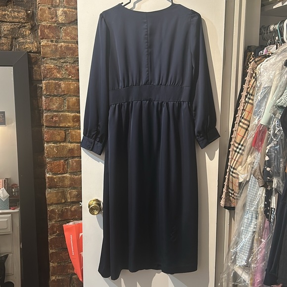 J.Crew Navy Satin Button-Front A-Line Midi Dress - Picture 9 of 10